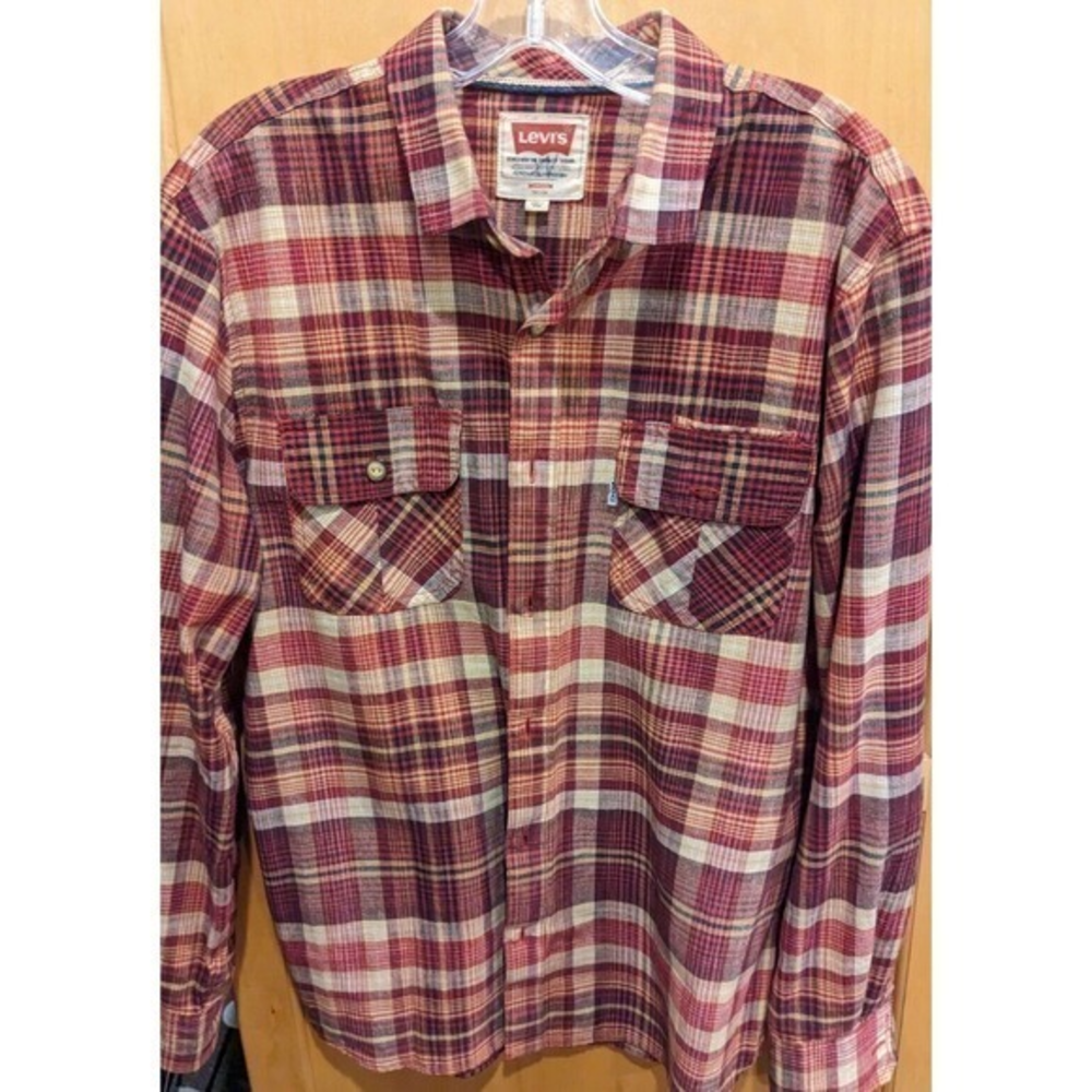 Levi Strauss Men's‎ Medium Button Plaid Shirt Lightweight Cotton 1853501